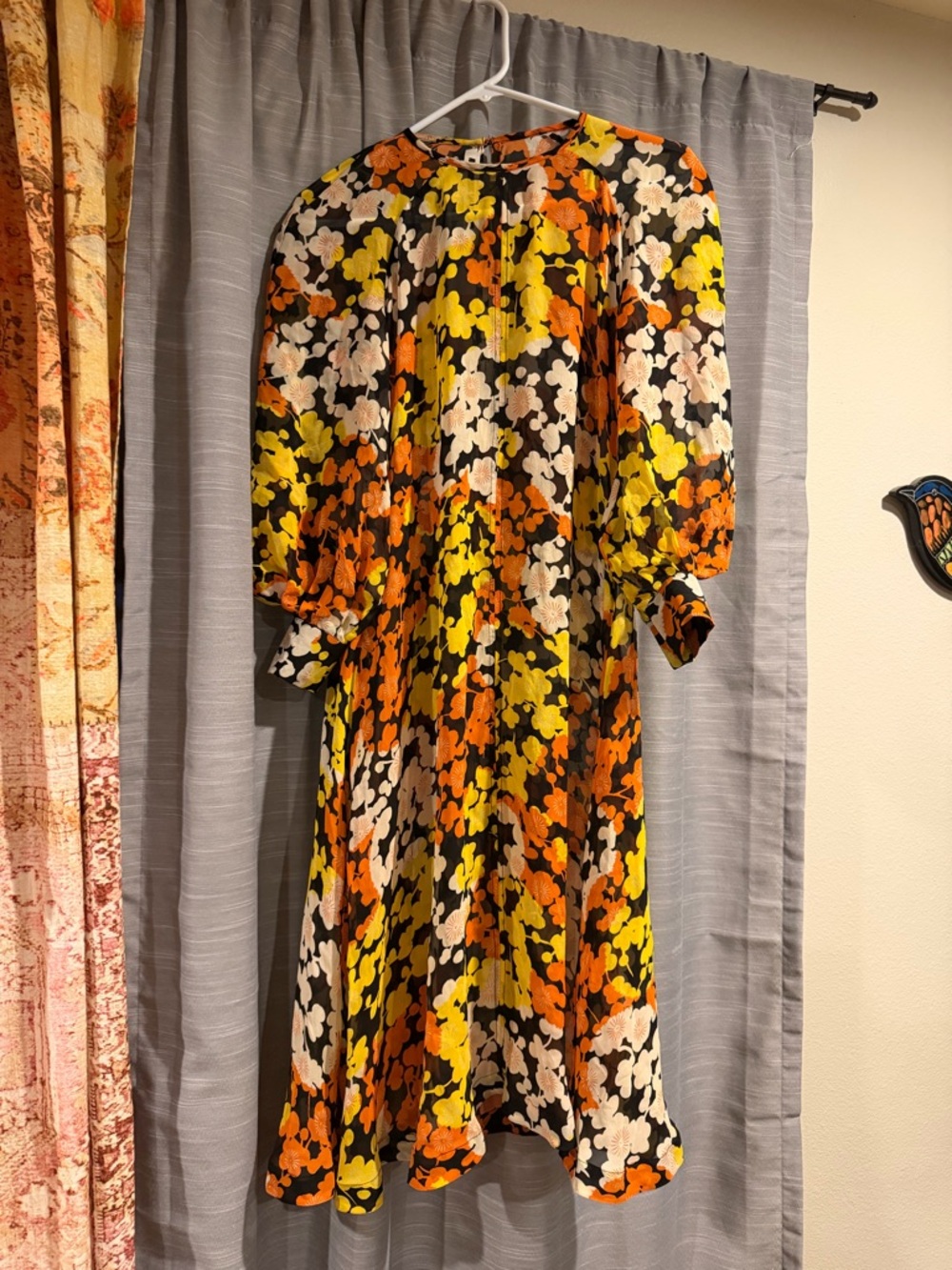 Alexander McQueen Floral Midi Dress in Yellow, Orange & Black